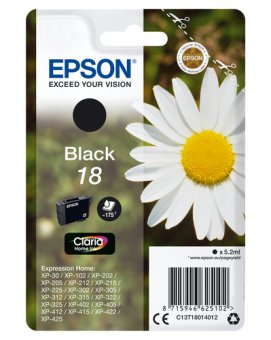 Epson 18 - 5.2 ml - noir - original - emballage coque avec alarme radioélectrique/ acoustique - cartouche d'encre - pour Expression Home XP-212, 215, 225, 312, 315, 322, 325, 412, 415, 422, 425 