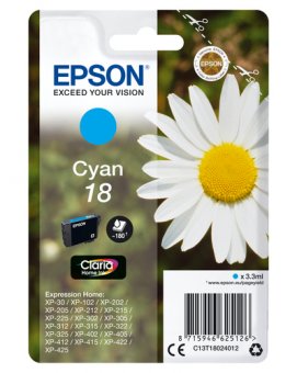 Epson 18 - 3.3 ml - cyan - original - emballage coque avec alarme radioélectrique/ acoustique - cartouche d'encre - pour Expression Home XP-212, 215, 225, 312, 315, 322, 325, 412, 415, 422, 425 