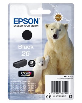 Epson 26 - 6.2 ml - noir - original - emballage coque avec alarme radioélectrique/ acoustique - cartouche d'encre - pour Expression Premium XP-510, 520, 600, 605, 610, 615, 620, 625, 700, 710, 720, 800, 810, 820 