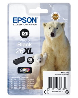 Epson 26XL - 8.7 ml - XL - photo noire - original - blister - cartouche d'encre - pour Expression Premium XP-510, 520, 600, 605, 610, 615, 620, 625, 700, 710, 720, 800, 810, 820 