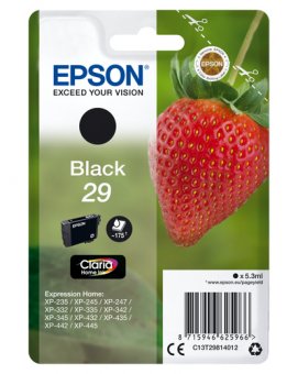 Epson 29 - 5.3 ml - noir - original - emballage coque avec alarme radioélectrique/ acoustique - cartouche d'encre - pour Expression Home XP-235, 245, 247, 255, 332, 335, 342, 345, 432, 435, 442, 445, 455 