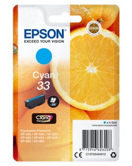 Epson 33 - 4.5 ml - cyan - original - emballage coque avec alarme radioélectrique/ acoustique - cartouche d'encre - pour Expression Home XP-530, 630, 635, 830, Expression Premium XP-540, 630, 640, 645, 830, 900 