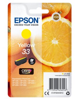Epson 33 - 4.5 ml - jaune - original - emballage coque avec alarme radioélectrique/ acoustique - cartouche d'encre - pour Expression Home XP-635, 830, Expression Premium XP-530, 540, 630, 635, 640, 645, 830, 900 