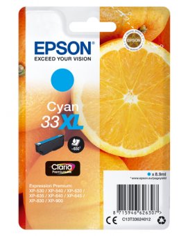 Epson 33XL - 8.9 ml - XL - cyan - original - emballage coque avec alarme radioélectrique/ acoustique - cartouche d'encre - pour Expression Home XP-635, 830, Expression Premium XP-530, 540, 630, 635, 640, 645, 830, 900 