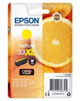 Epson 33XL - 8.9 ml - XL - jaune - original - blister - cartouche d'encre - pour Expression Home XP-635, 830, Expression Premium XP-530, 540, 630, 635, 640, 645, 830, 900 