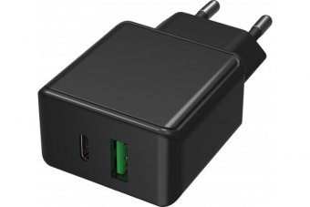 CHARGEUR SECTEUR 1 PORT USB Type-A QC + 1 PORT USB Type-C PD NOIR 