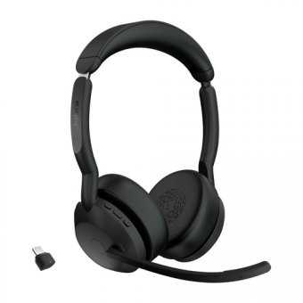 Jabra Evolve2 55 UC Stereo - Micro-casque - sur-oreille - Bluetooth - sans fil - Suppresseur de bruit actif - USB-C - noir - certifié Zoom, Cisco Webex Certified, Certifié Alcatel-Lucent, Certifié Avaya, Certifié Unify, Certifié MFi, Certifié Google Meet, 