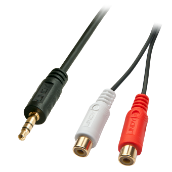 Lindy Câble audio Premium 2 x RCA (Cinch) femelle vers jack 3,5mm mâle, 25cm 