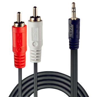 Lindy Câble audio Premium 2 x RCA (Cinch) mâle vers jack 3,5mm mâle, 5m 