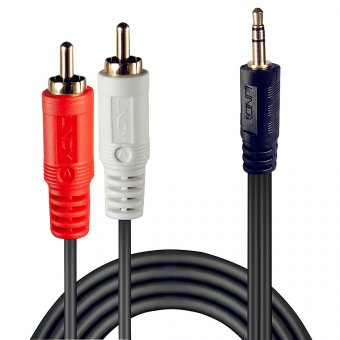 Lindy Câble audio Premium 2 x RCA (Cinch) mâle vers jack 3,5mm mâle, 2m 