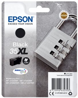 Epson 35XL - 41.2 ml - XL - noir - original - emballage coque avec alarme radioélectrique/ acoustique - cartouche d'encre - pour WorkForce Pro WF-4720, WF-4720DWF, WF-4725DWF, WF-4730, WF-4730DTWF, WF-4740, WF-4740DTWF 