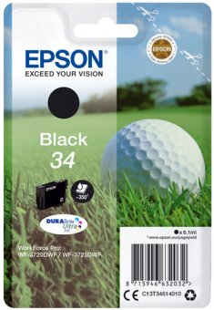 Epson 34 - 6.1 ml - noir - original - emballage coque avec alarme radioélectrique/ acoustique - cartouche d'encre - pour WorkForce Pro WF-3720DWF, WF-3725DWF 