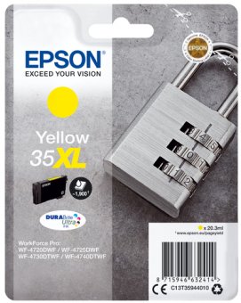 Epson 35XL - 20.3 ml - XL - jaune - original - emballage coque avec alarme radioélectrique/ acoustique - cartouche d'encre - pour WorkForce Pro WF-4720, WF-4720DWF, WF-4725DWF, WF-4730, WF-4730DTWF, WF-4740, WF-4740DTWF 