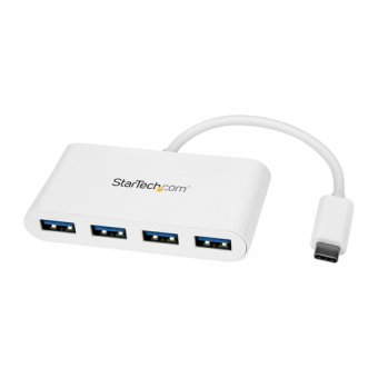 StarTech.com Hub USB-C - Hub USB 3.0 à 4 ports compact - USB-C vers 4x USB-A - Adaptateur USB C - Alimenté par bus - Blanc (HB30C4ABW) - Concentrateur (hub) - 4 x SuperSpeed USB 3.0 - de bureau 