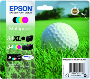 Epson 34 Multipack - Pack de 4 - noir, jaune, cyan, magenta - original - cartouche d'encre - pour WorkForce Pro WF-3720, WF-3720DWF, WF-3725DWF 