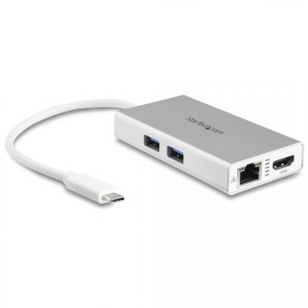 StarTech.com Adaptateur multiport USB-C, station d'accueil de voyage USB-C avec HDMI 4K, pass-through d'alimentation 60 W, GbE, hub USB-A 3.0 2 points, blanc - Station d'accueil USB-C portable (DKT30CHPDW) - Station d'accueil - USB-C / Thunderbolt 3 - HDM 