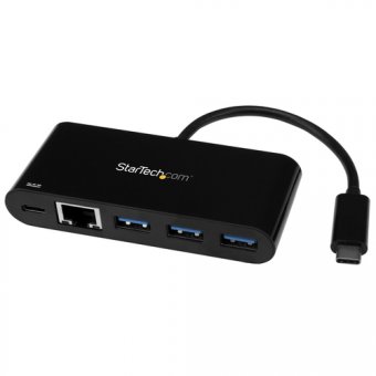Startech Adaptateur USB-C vers Gigabit Ethernet avec hub USB 3.0 à 3 ports et USB Power Delivery (US1GC303APD) - Adaptateur réseau - USB-C - Gigabit Ethernet - noir 