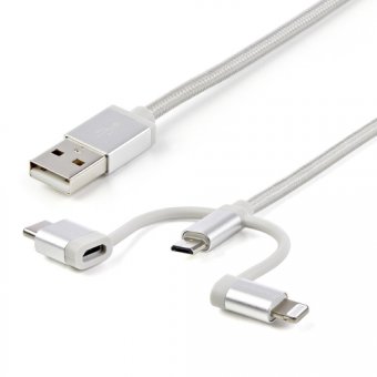 StarTech.com Câble USB multi connecteur de 1 m - Lightning, USB-C, Micro USB (LTCUB1MGR) - Câble USB - USB (M) pour Micro-USB de type B, Lightning, USB-C (M) - 1 m - argent 