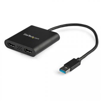 StarTech.com Adaptateur USB 3.0 vers double HDMI, 1x 4K 30Hz et 1x 1080p, carte vidéo et graphique externe, dongle adaptateur d'affichage double moniteur USB Type-A vers HDMI, prend en charge Windows uniquement, noir - Adaptateur USB vers double HDMI (USB 