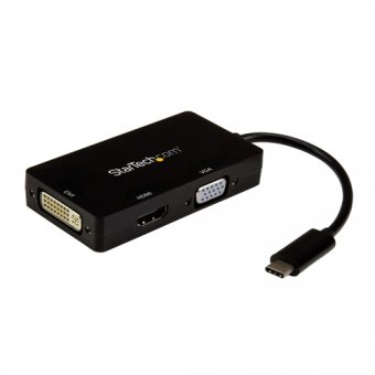 StarTech.com Adaptateur multiport USB-C vers HDMI, DVI ou VGA - Adaptateur vidéo - USB-C mâle pour HD-15 (VGA), DVI-I, HDMI femelle - 15 cm - noir - convertisseur actif, prise en charge de 4K30Hz (3 840 x 2 160) (HDMI), support 1 920 x 1 200 (WUXGA) 60 Hz 