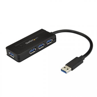 StarTech.com Hub USB 3.0 à 4 ports - Mini hub avec port de charge - Adaptateur d'alimentation inclus (ST4300MINI) - Concentrateur (hub) - 4 x SuperSpeed USB 3.0 - de bureau - pour P/N: USB312SAT3CB, USB315CB2M, USBLT1MWS, USBLT2MBR, USBLT30CMW, USBLTM1MBK 