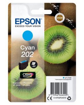 Epson 202 - 4.1 ml - cyan - original - emballage coque avec alarme radioélectrique/ acoustique - cartouche d'encre - pour Expression Premium XP-6000, XP-6005 