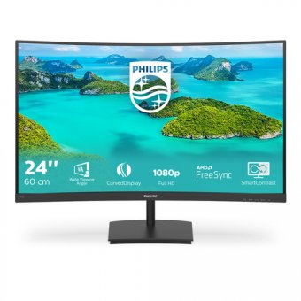 Philips E-line 241E1SCA - Écran LED - incurvé - 24" - 1920 x 1080 Full HD (1080p) @ 75 Hz - VA - 250 cd/m² - 3000:1 - 4 ms - HDMI, VGA - haut-parleurs - noir texturé 