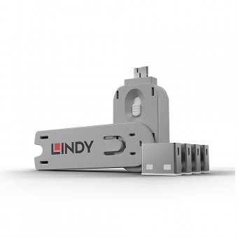 Lindy Clé USB et 4 bloqueurs de ports USB, Blanc 