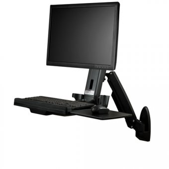 StarTech.com Support de bureau debout mural pour écran à fixation VESA jusqu'à 24" et 8 kg - Bras articulé pour moniteur (WALLSTS1) - Kit de montage (plaque murale, colonne, tiroir à clavier, bras pour moniteur) - pour moniteur - plastique, aluminium, aci 