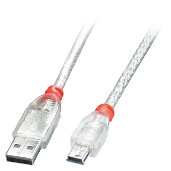 Lindy Câble USB 2.0 Type A vers Mini-B, transparent, 0,2m 