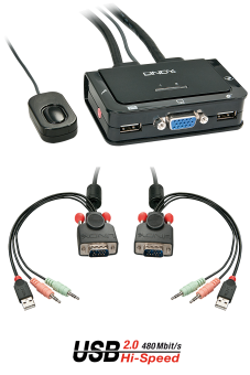 Lindy Switch KVM 2 Ports VGA, USB 2.0 & Audio, Câbles Intégrés 