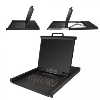 StarTech.com Console LCD de 19" à montage en rack 1U avec KVM de 16 ports - Console KVM avec commutateur KVM - 16 ports - PS/2, USB - US - 19" - rack-montable - 1280 x 1024 - 250 cd/m² - 1000:1 - VGA - noir - 1U 
