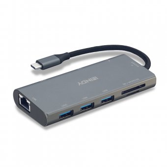 Lindy DST-Mini Plus, Mini Docking Station USB C pour Laptop avec HDMI 4K,VGA et charge 100W 