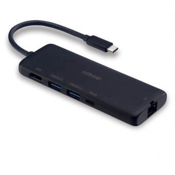 Lindy DST-Mini, Mini Docking Station USB-C pour Laptop avec prise en charge 4k & possibilité de charge 100W 