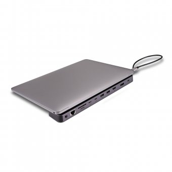 Lindy DST-Mini XT 810, Mini Docking Station USB-C pour Laptop pour un écran 8K ou deux écrans 4K60 et charge 100W 