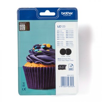 Brother LC123BK - Pack de 2 - à rendement élevé - noir - original - blister - cartouche d'encre - pour Brother DCP-J100, DCP-J105, DCP-J132W, DCP-J4110DW, DCP-J552DW, DCP-J752DW 