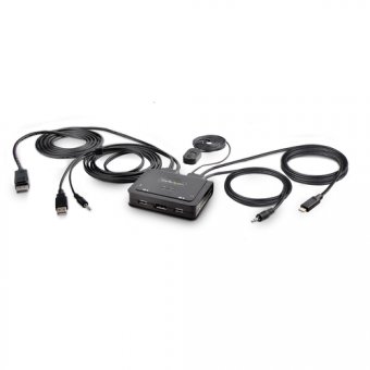 StarTech.com Switch KVM à Câble Hybride USB-C DisplayPort 2 Ports, 4K60Hz - Commutateur écran-clavier-souris/audio/USB - compact - 2 x KVM / audio / USB - 1 utilisateur local - de bureau 