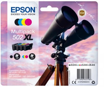 Epson 502XL Multipack - Pack de 4 - 28.4 ml - haute capacité - noir, jaune, cyan, magenta - original - emballage coque avec alarme radioélectrique/ acoustique - cartouche d'encre - pour Expression Home XP-5100, XP-5150, WorkForce WF-2860, WF-2865DWF, WF-2 