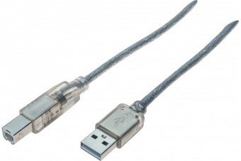 Cordon USB 2.0 type  A / B transparent - 5,0 m 