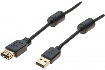 Rallonge USB 2.0 type A / A  avec ferrites noire - 1,5 m 