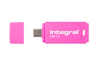 CLE USB 128GB USB-C 3.2 GEN1 DRIVE (USB3.1 USB3.0) NEON-C ROSE FLUO JUSQU'A 150MB/s EN LECTURE ET 30 MB/s EN ECRITURE 