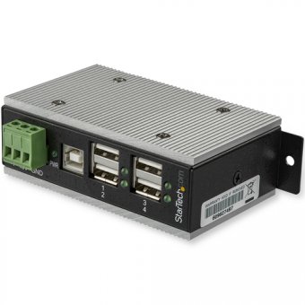 StarTech.com Multiprise USB 2.0 industrielle à 4 ports avec protection électrostatique (ESD) 15 kV (HB20A4AME) - Concentrateur (hub) - 4 x USB 2.0 - Montage sur rail DIN - Tension CC - Conformité TAA - pour P/N: ITB20D3250 