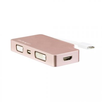 StarTech.com Adaptateur multiport USB-C - Multiprise USB-C or rose - 4-en-1 USB-C vers VGA, DVI, HDMI, ou Mini DisplayPort - Adaptateur vidéo externe - USB-C - DVI, HDMI, Mini DisplayPort, VGA - rose gold 