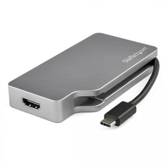 StarTech.com Adaptateur multiport USB-C - Gris sidéral - 4-en-1 USB-C vers VGA, DVI, HDMI, ou Mini DisplayPort (CDPVDHDMDPSG) - Adaptateur vidéo externe - USB-C - DVI, HDMI, Mini DisplayPort, VGA - gris sidéral 