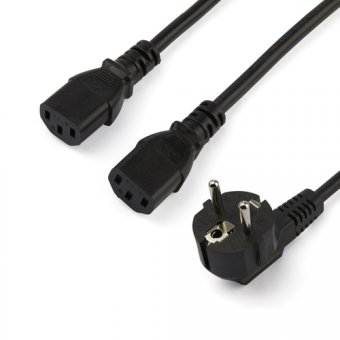 StarTech Câble d'alimentation PC - Cordon secteur en Y Schuko vers C13 de 2 m - Prise européenne vers 2x C13 - Câble d'alimentation - power CEE 7/7 (M) pour power IEC 60320 C13 - CA 250 V - 10 A - 2 m - noir 