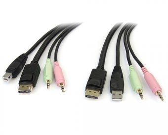 StarTech.com Cable de commutateur KVM DisplayPort USB 4-en-1 de 1,8 m avec audio et microphone - Câble vidéo / USB / audio - USB, mini-phone stereo 3.5 mm, DisplayPort (M) pour USB, mini-phone stereo 3.5 mm, DisplayPort (M) - 1.8 m - moulé - noir - pour P 