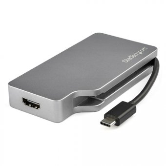 StarTech.com Adaptateur Multiport USB-C avec HDMI/VGA/Mini DisplayPort ou DVI - Convertisseur USB Type C vers HDMI 2.0 ou mDP 1.2 (4K60Hz) - VGA ou DVI (1080p) - Aluminium Gris Spatial (CDPVDHDMDP2G) - Adaptateur vidéo - USB-C mâle pour HD-15 (VGA), DVI-I 