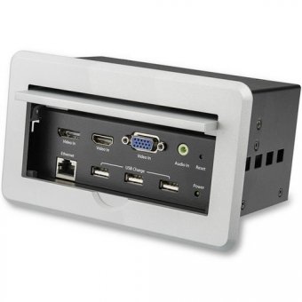 StarTech.com Boîtier de connexion pour table de réunion avec entrées DisplayPort, HDMI et VGA (BOX4HDECP2) - Support de fixation - HD-15, RJ-45, fiche mini-phone Stéréo 3,5 mm, HDMI, USB Type A, DisplayPort - argent 