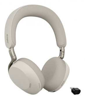 Jabra Evolve3 75 UC - Micro-casque - sur-oreille - Bluetooth - sans fil - Suppresseur de bruit actif - USB-C via un adaptateur Bluetooth - gris chaleureux - certifié UC, certifié Zoom, Certifié Google Meet 