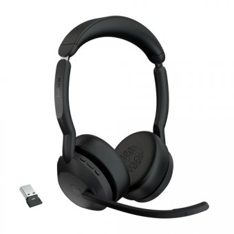 Jabra Evolve2 55 MS Stereo - Micro-casque - sur-oreille - Bluetooth - sans fil - Suppresseur de bruit actif - USB-A - noir - certifié Zoom, Certifié pour Microsoft Teams, Cisco Webex Certified, Optimisé pour la CU, Certifié Alcatel-Lucent, Certifié Avaya, 